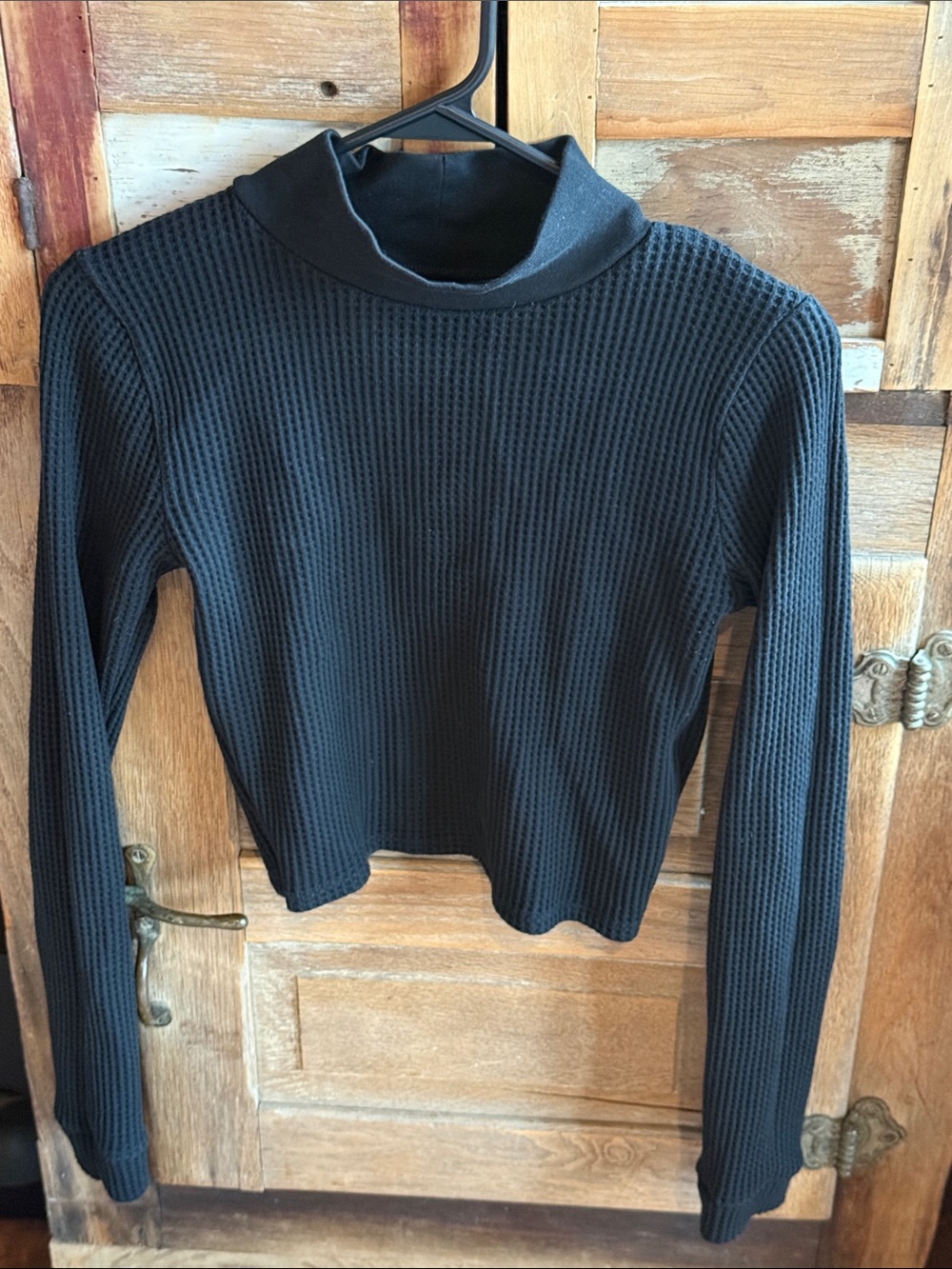 aerie Black Ribbed Mock Neck Long-Sleeve Cropped Top